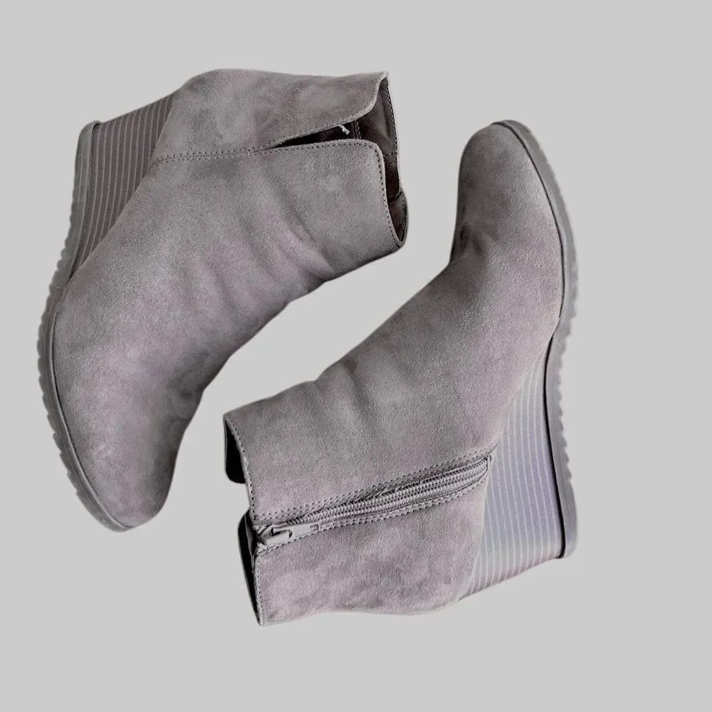 Style & Co Haidynn Taupe Suede Wedge Ankle Boots Zip Booties Women’s 7